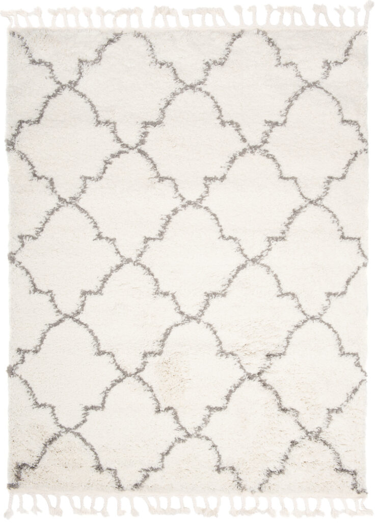 Teppich Boho mit Fransen Creme Marokkanisch Kleeblatt