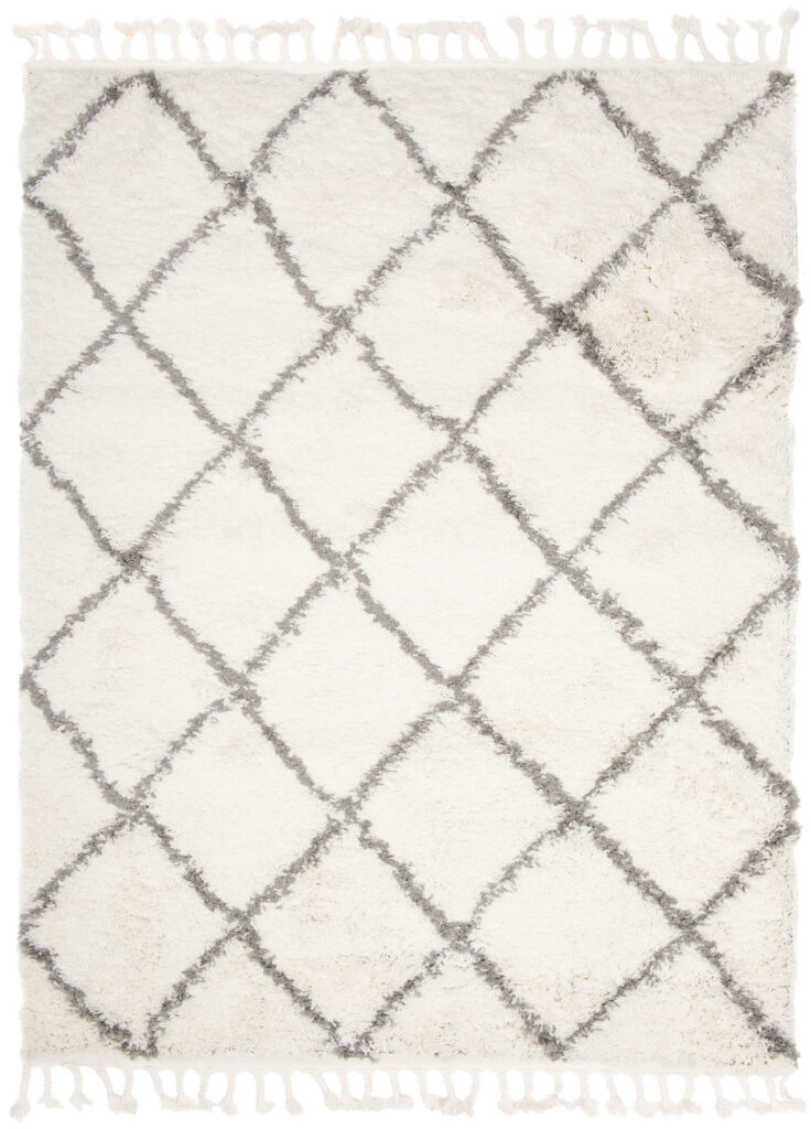 Teppich Boho mit Fransen Creme Rauten Shaggy