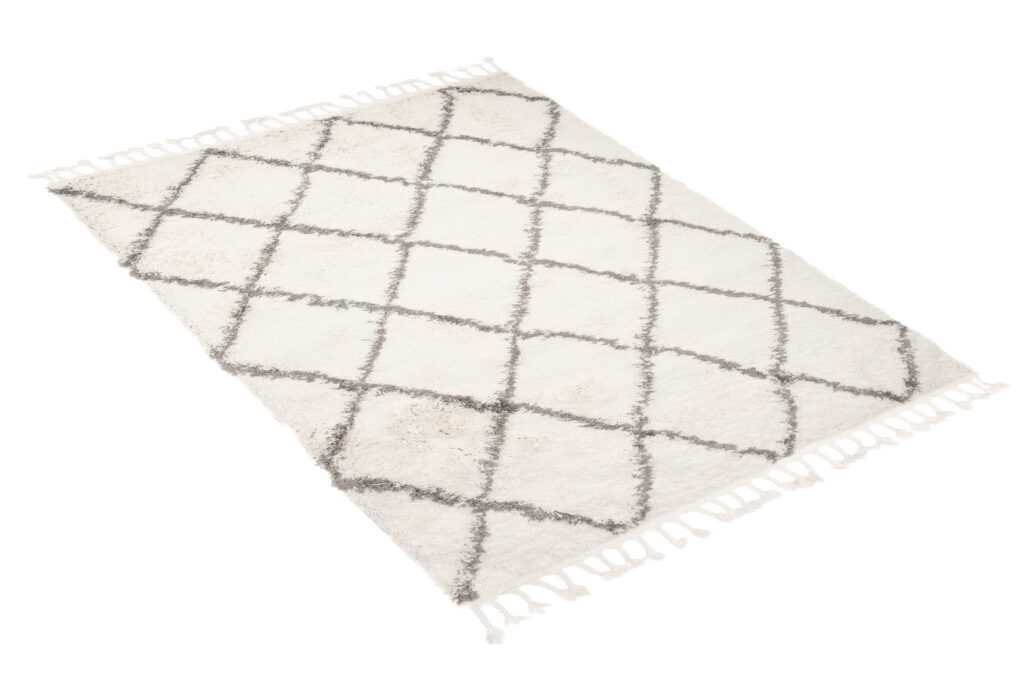 Teppich Boho mit Fransen Creme Rauten Shaggy