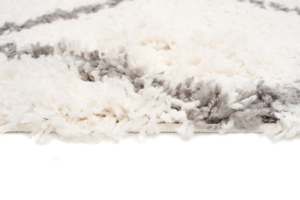 Teppich Boho mit Fransen Creme Rauten Shaggy
