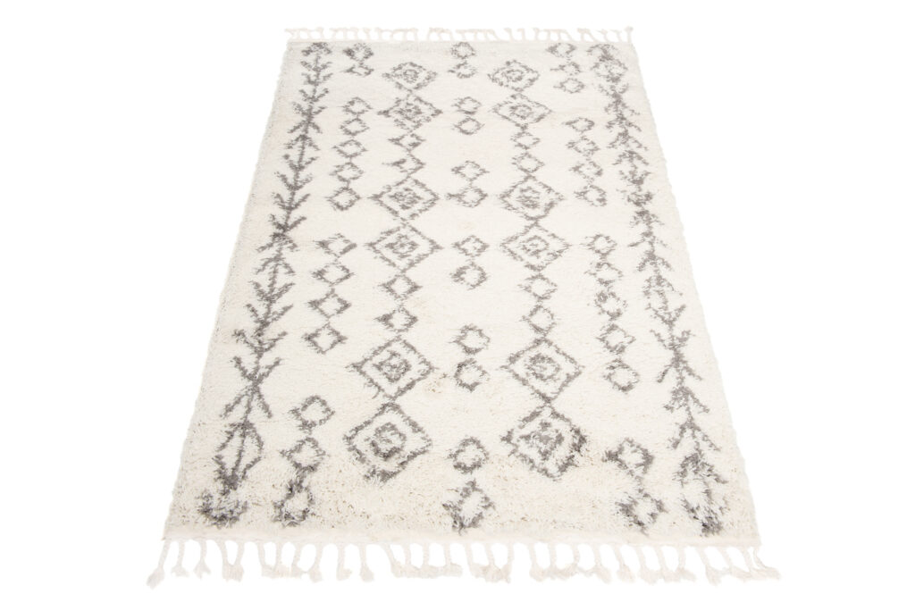 Teppich Boho mit Fransen Creme Geometrisch Shaggy