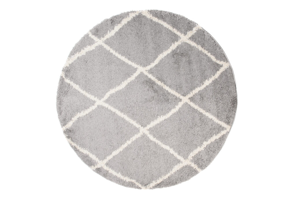 Teppich Boho Rund Grau Gitter Shaggy