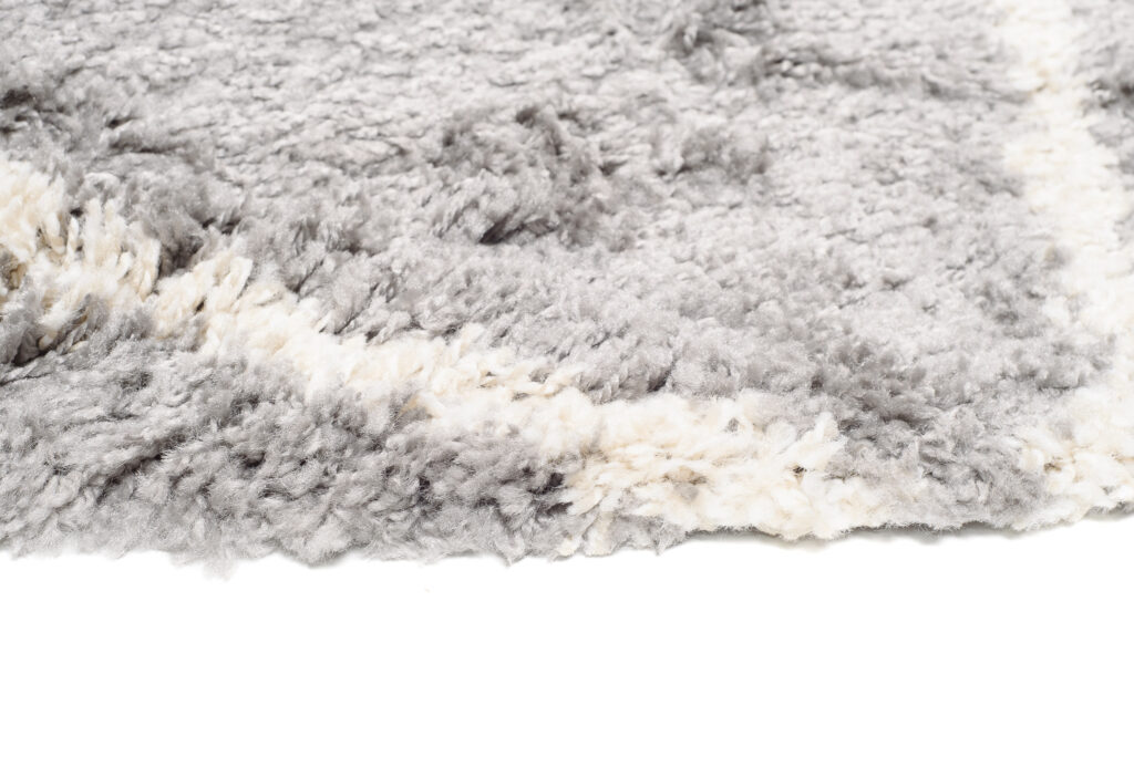 Teppich Boho Rund Grau Gitter Shaggy