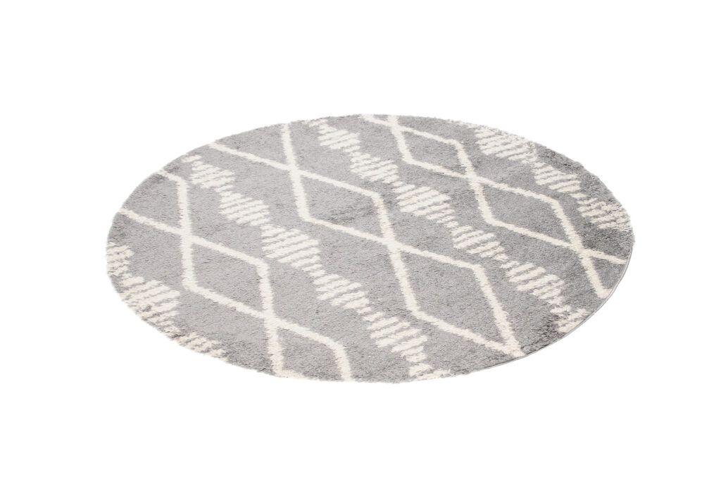 Teppich Boho Rund Grau Rauten Shaggy