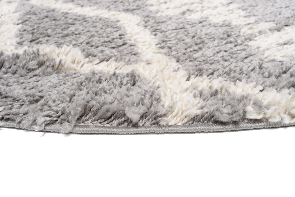 Teppich Boho Rund Grau Rauten Shaggy