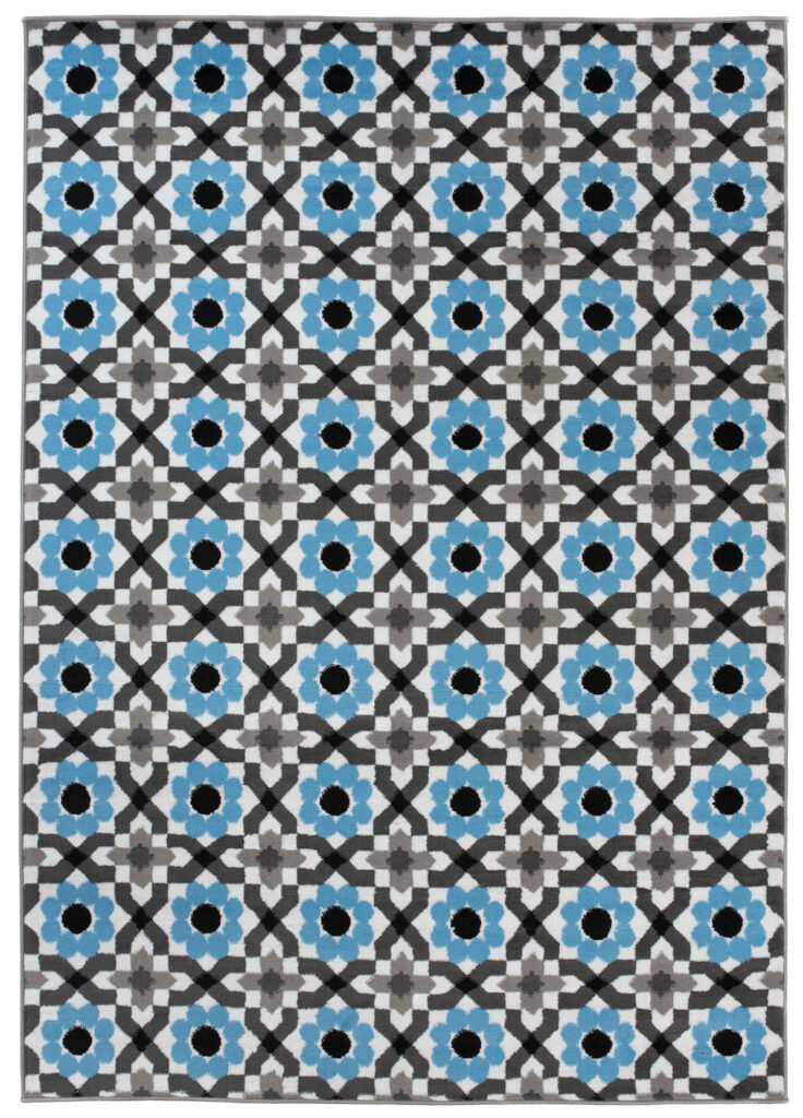 Teppich Maya Grau Blau Blumen Mosaik