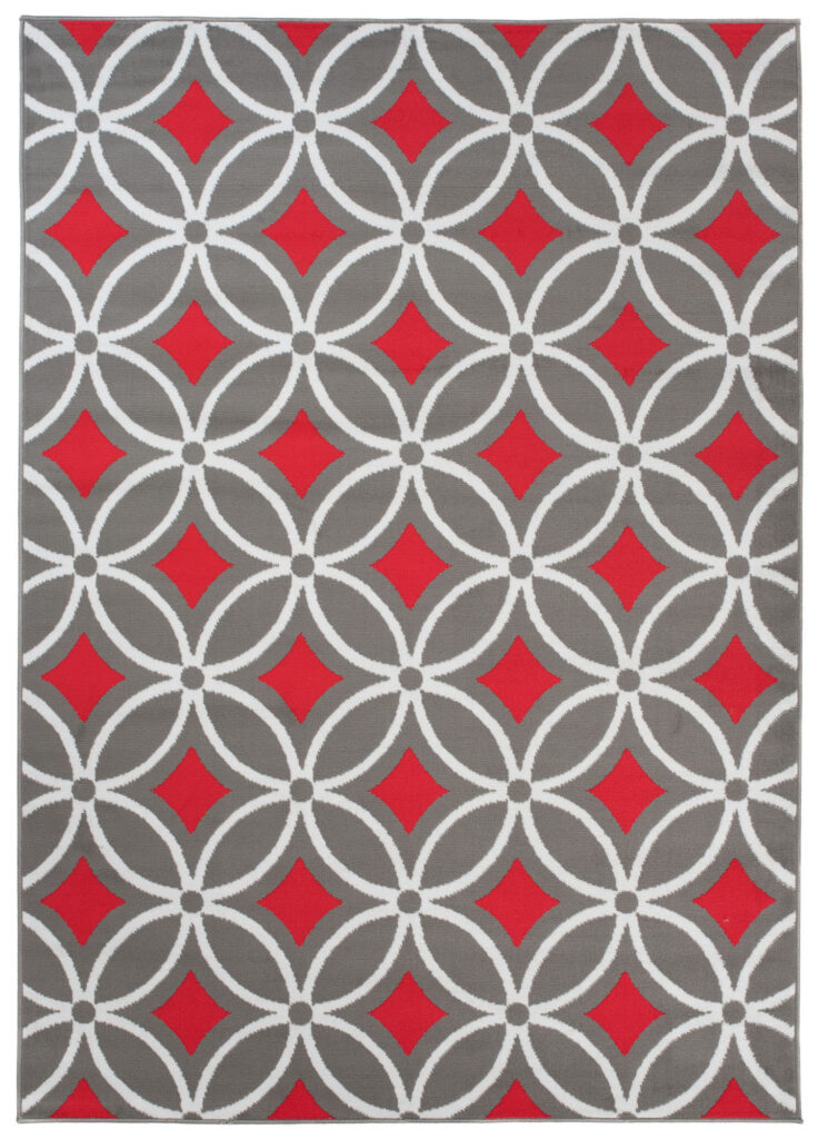 Teppich Maya Grau Rot Geometrisch Mosaik
