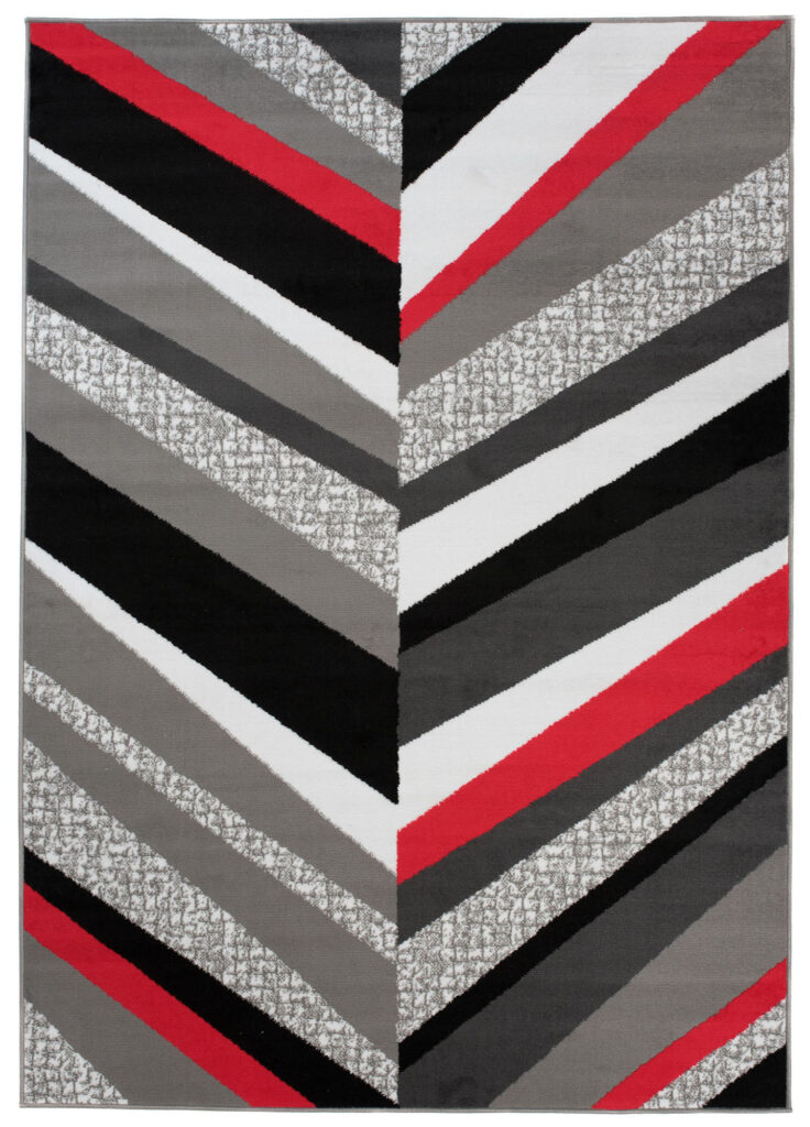 Teppich Maya Grau Rot Geometrisch Linien