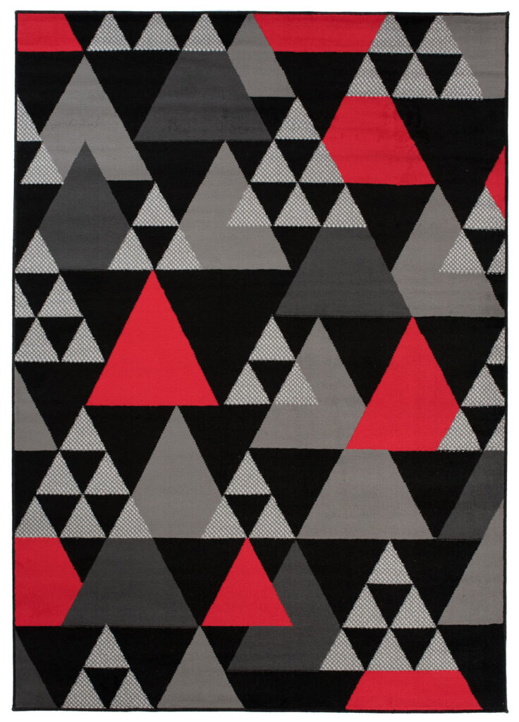Teppich Maya Grau Rot Geometrisch Dreiecke