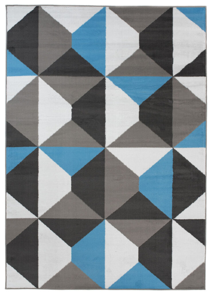 Teppich Maya Grau Blau Trapeze Quadrate