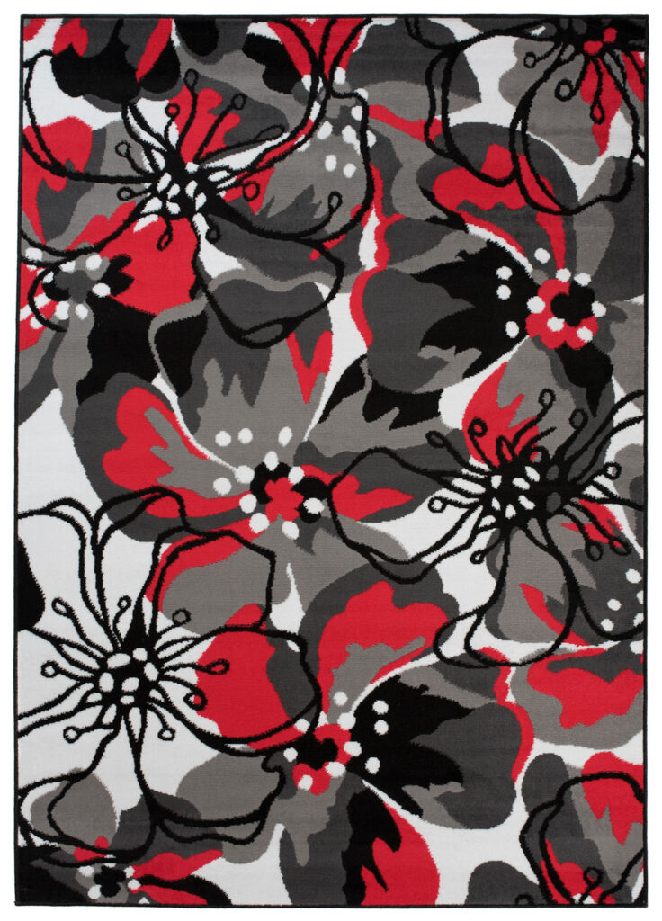 Teppich Maya Grau Rot Blumen
