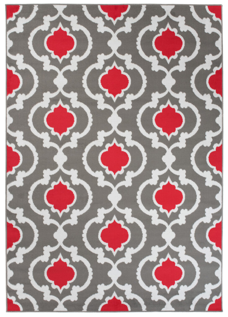 Teppich Maya Grau Rot Geometrisch Gitter