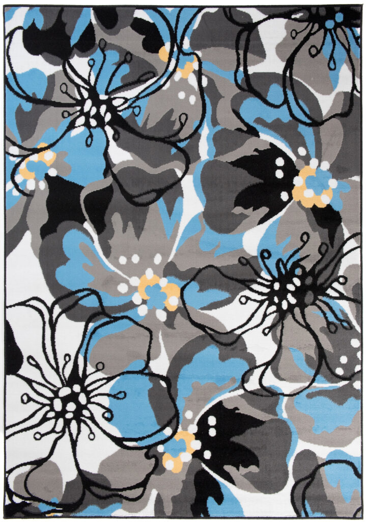 Teppich Maya Grau Blau Blumen