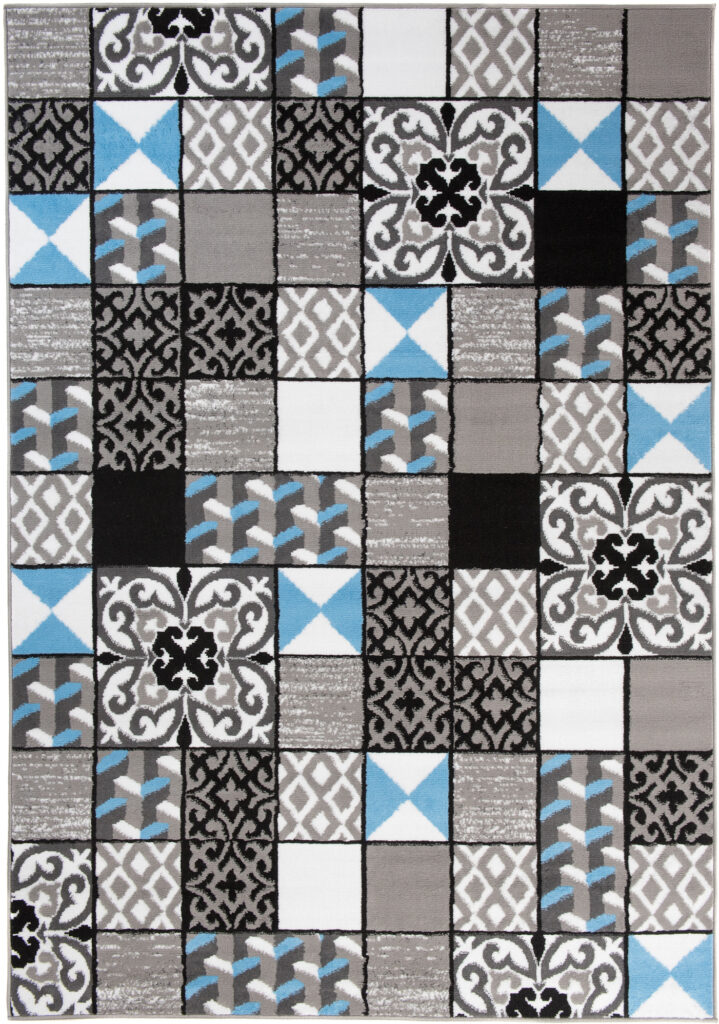 Teppich Maya Grau Blau Quadrate Mosaik