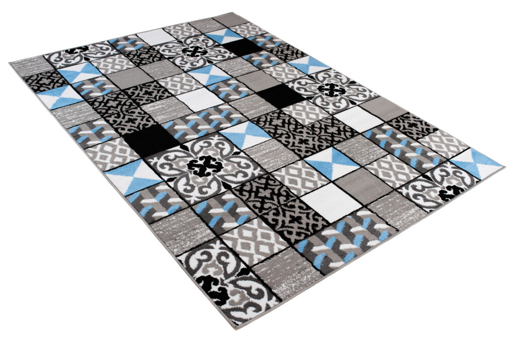 Teppich Maya Grau Blau Quadrate Mosaik