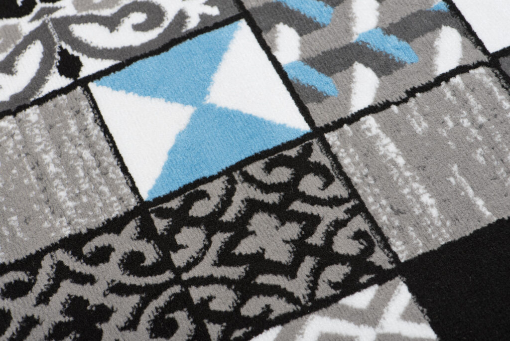 Teppich Maya Grau Blau Quadrate Mosaik