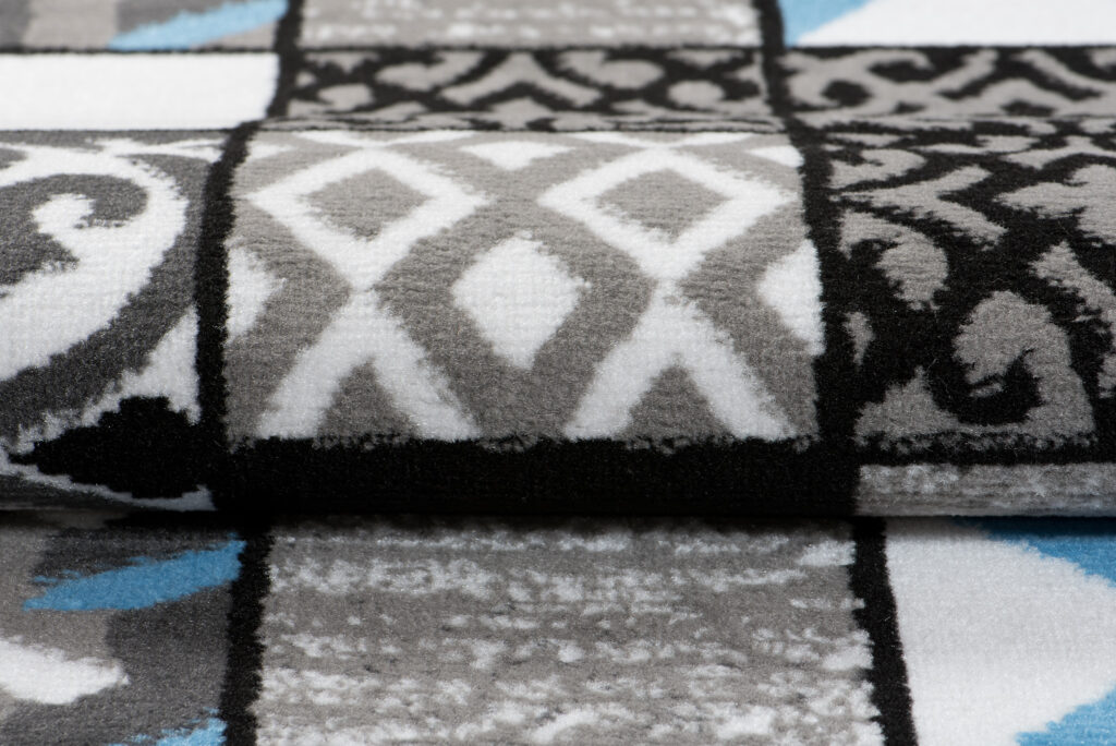 Teppich Maya Grau Blau Quadrate Mosaik