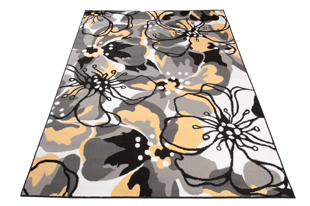 Teppich Maya Grau Gelb Blumen