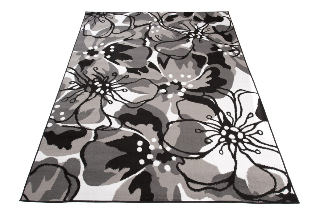 Teppich Maya Grau Schwarz Blumen