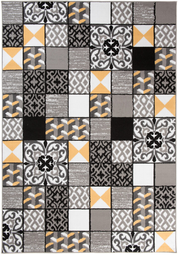 Teppich Maya Grau Gelb Quadrate Mosaik