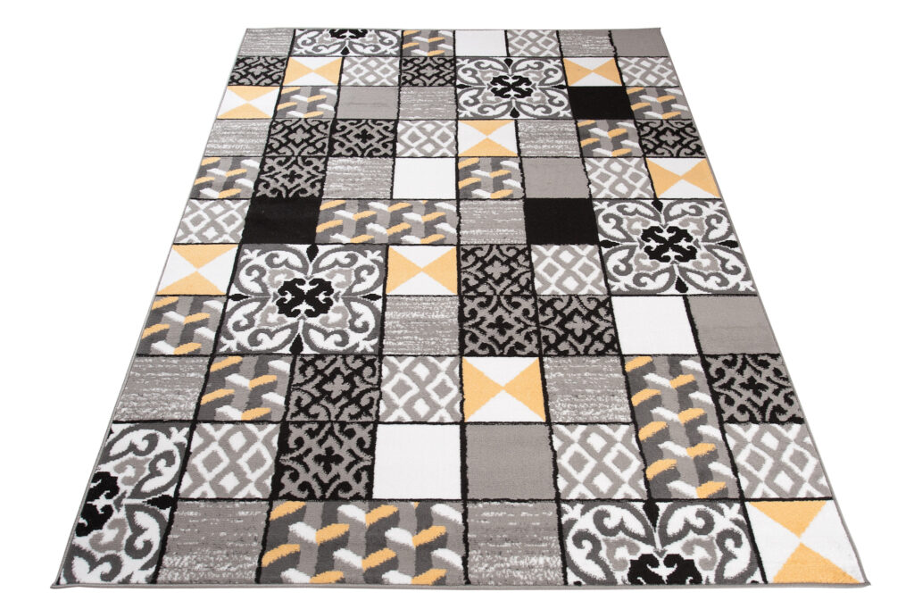 Teppich Maya Grau Gelb Quadrate Mosaik