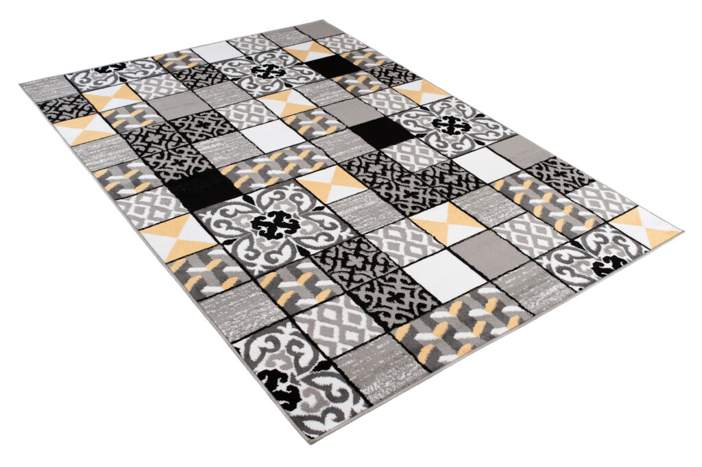 Teppich Maya Grau Gelb Quadrate Mosaik