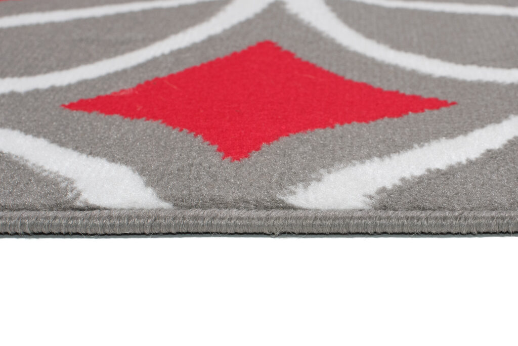 Teppich Maya Grau Rot Geometrisch Mosaik