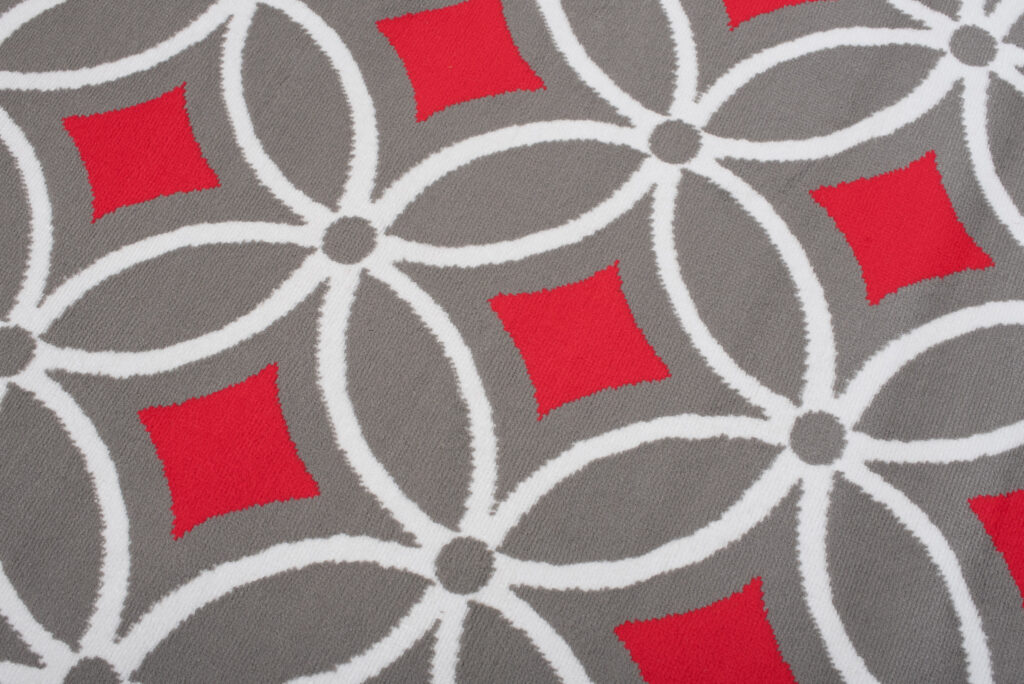 Teppich Maya Grau Rot Geometrisch Mosaik