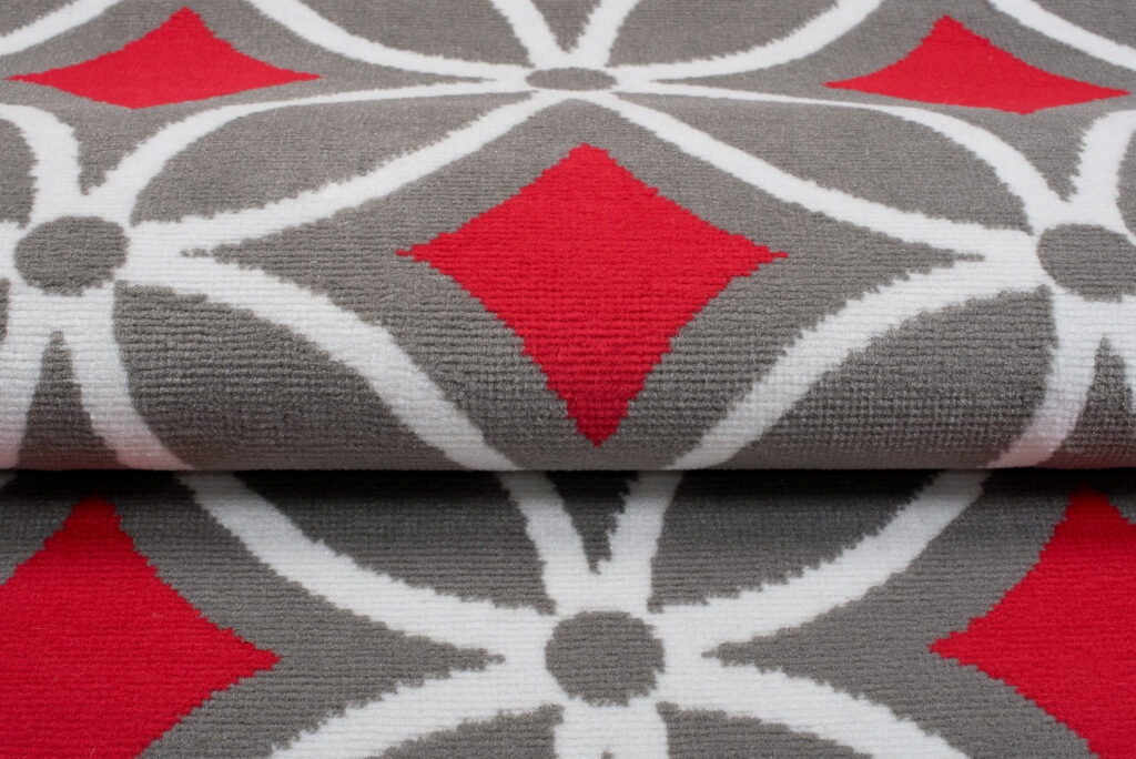 Teppich Maya Grau Rot Geometrisch Mosaik