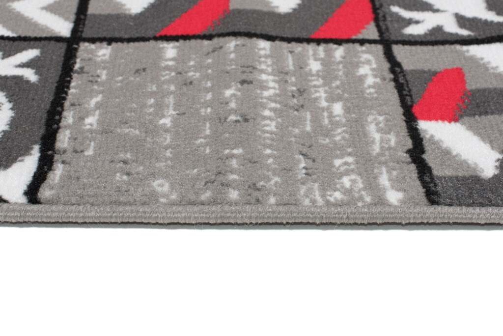 Teppich Maya Grau Rot Quadrate Mosaik