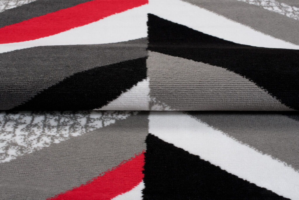 Teppich Maya Grau Rot Geometrisch Linien