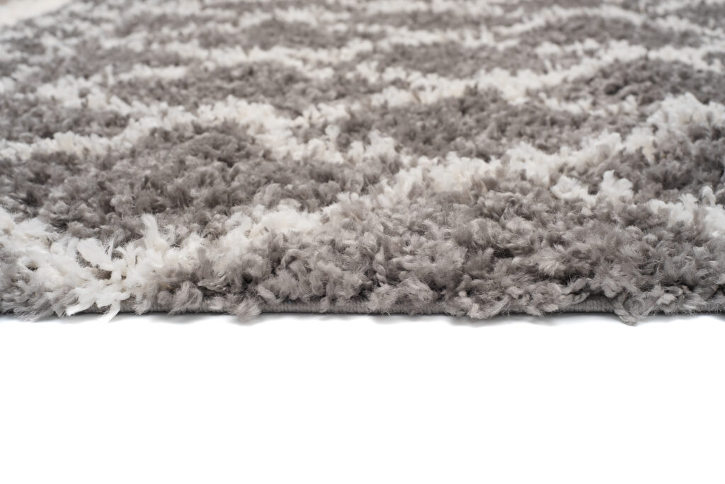 Teppich Boho mit Fransen Grau Gitter Punkte Shaggy