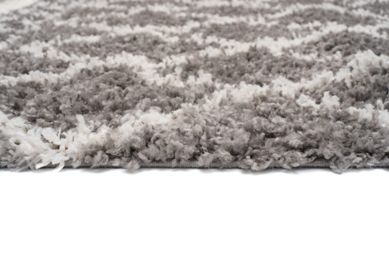 Teppich Boho mit Fransen Grau Gitter Punkte Shaggy