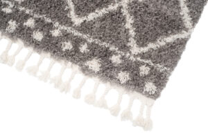 Teppich Boho mit Fransen Grau Gitter Punkte Shaggy