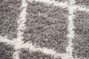 Teppich Boho mit Fransen Grau Gitter Punkte Shaggy