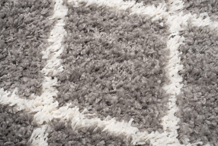 Teppich Boho mit Fransen Grau Gitter Punkte Shaggy