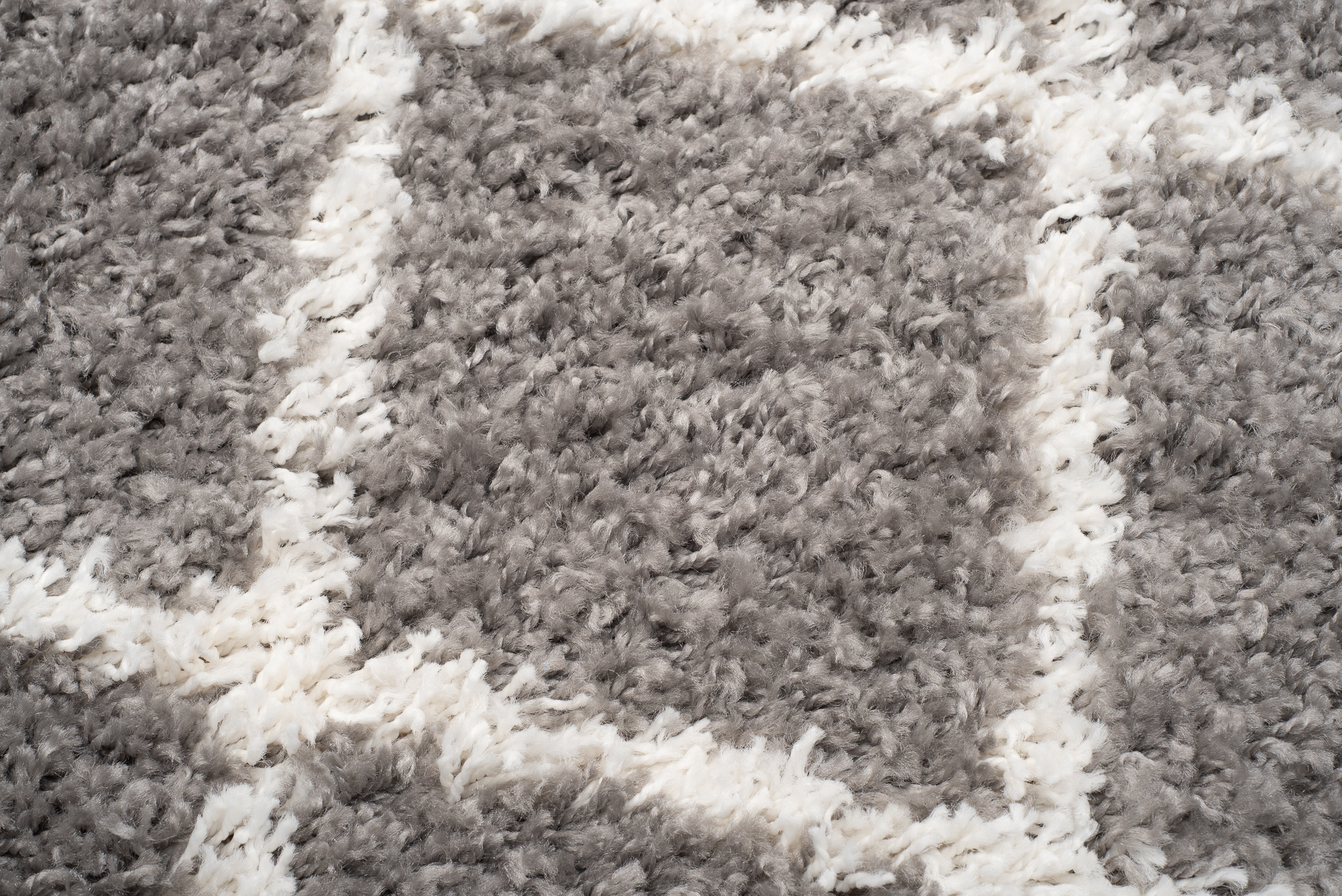 Teppich Boho mit Fransen Grau Gitter Punkte Shaggy