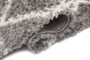 Teppich Boho mit Fransen Grau Gitter Punkte Shaggy