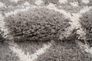 Teppich Boho mit Fransen Grau Gitter Punkte Shaggy