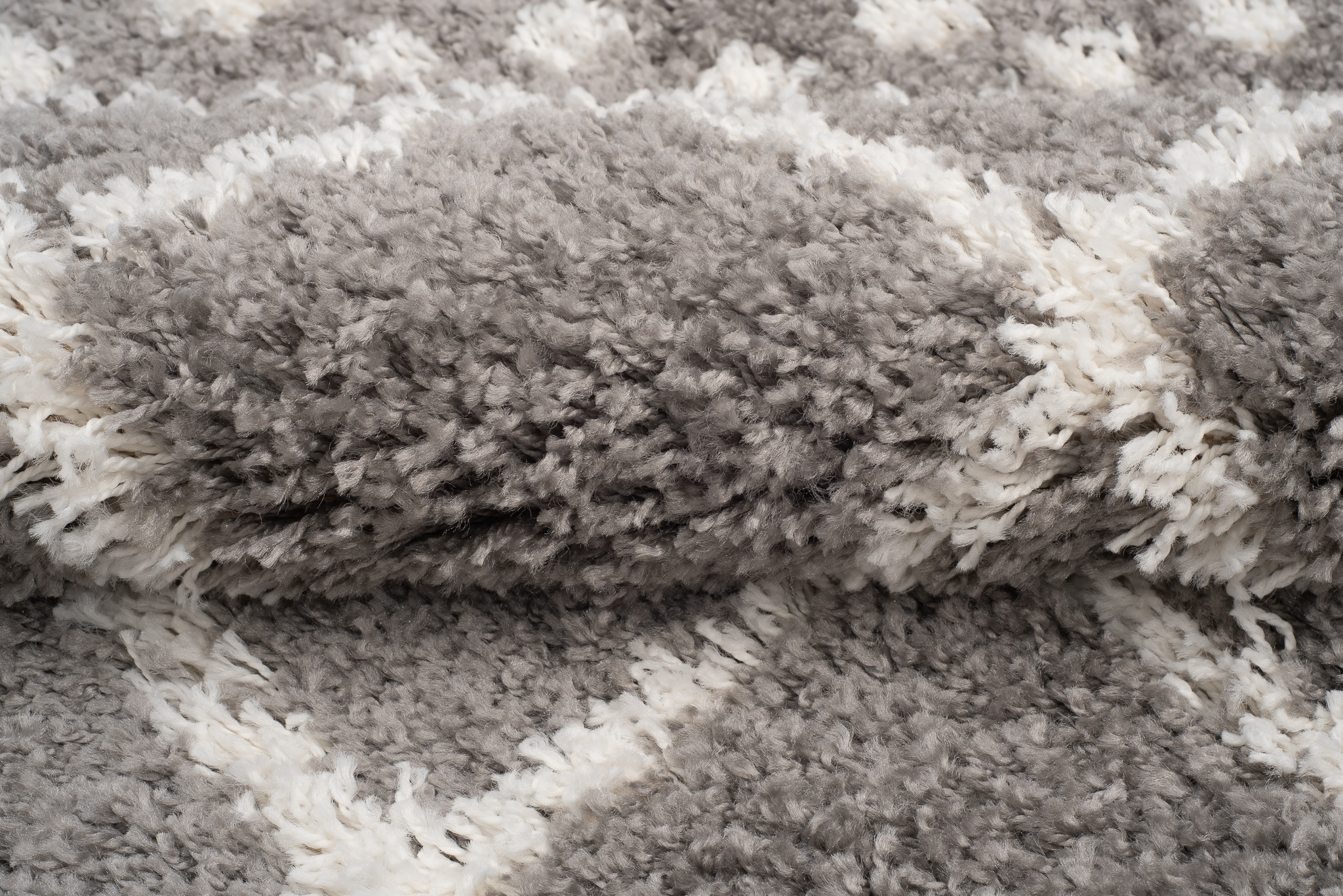 Teppich Boho mit Fransen Grau Gitter Punkte Shaggy