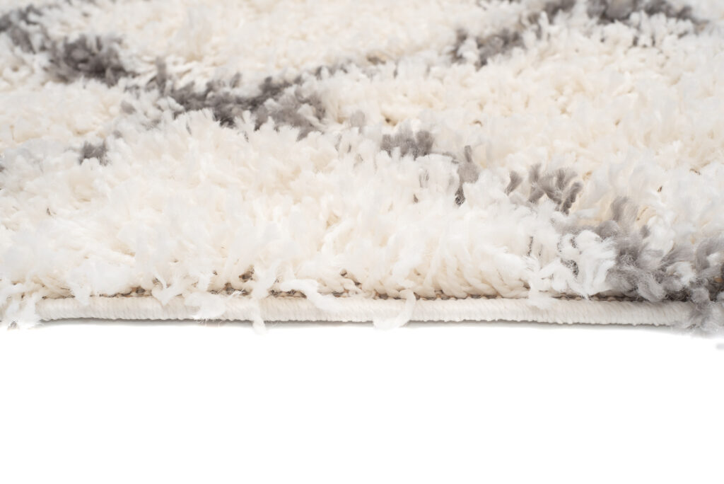 Teppich Boho mit Fransen Creme Gitter Punkte Shaggy