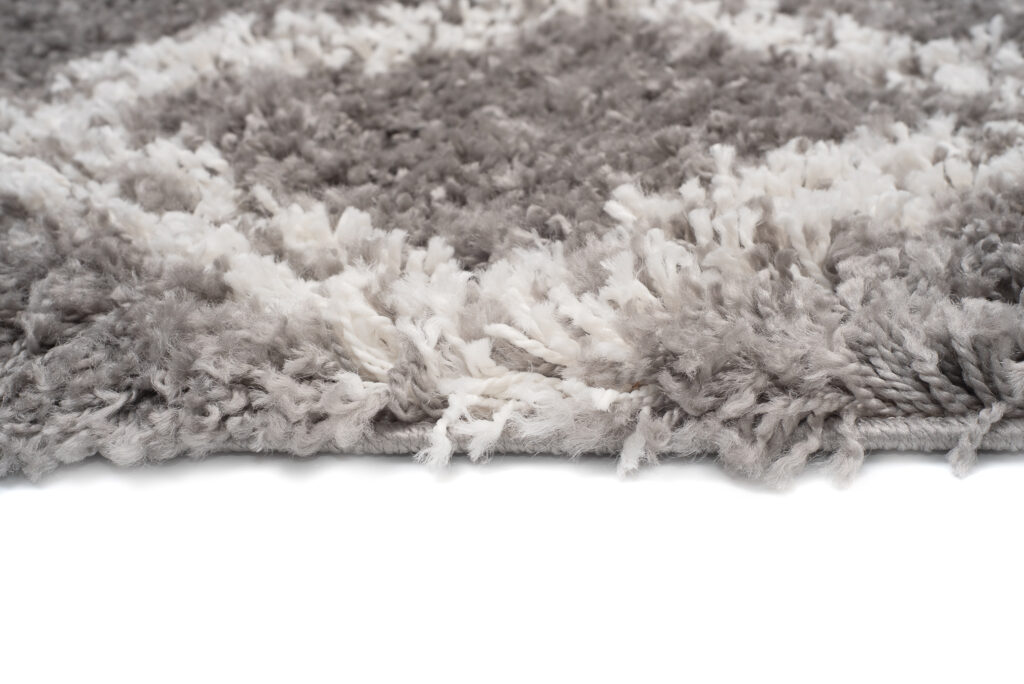 Teppich Boho mit Fransen Grau Gitter Shaggy