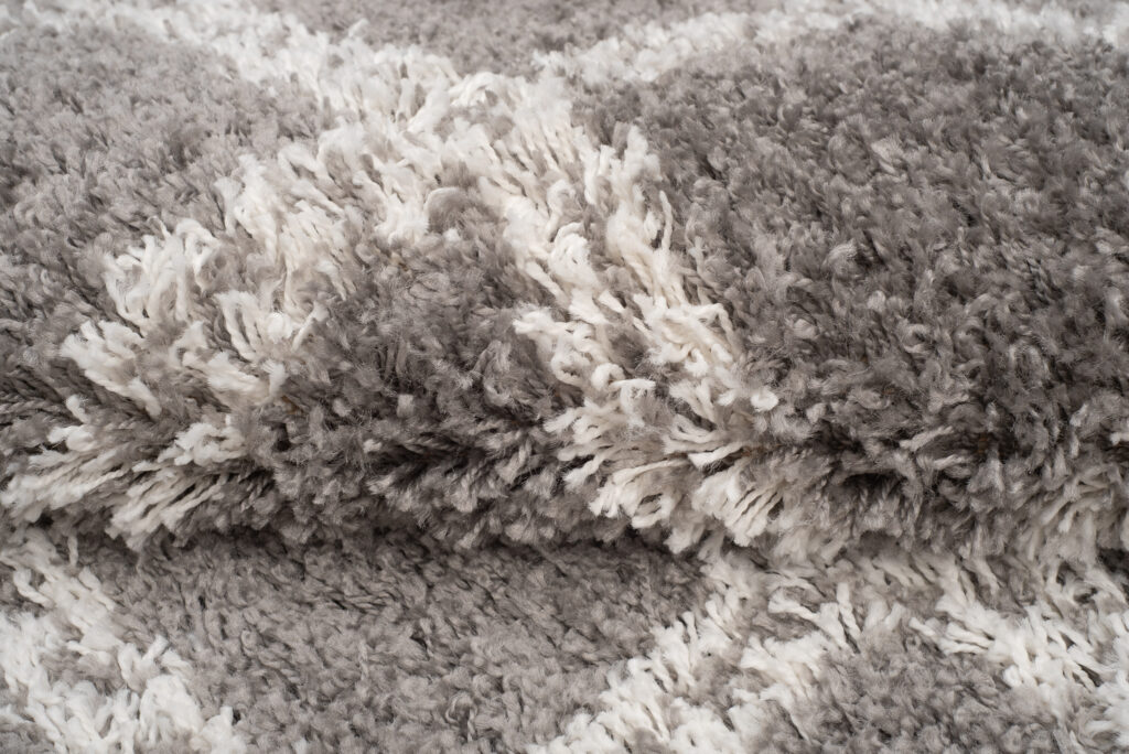 Teppich Boho mit Fransen Grau Gitter Shaggy