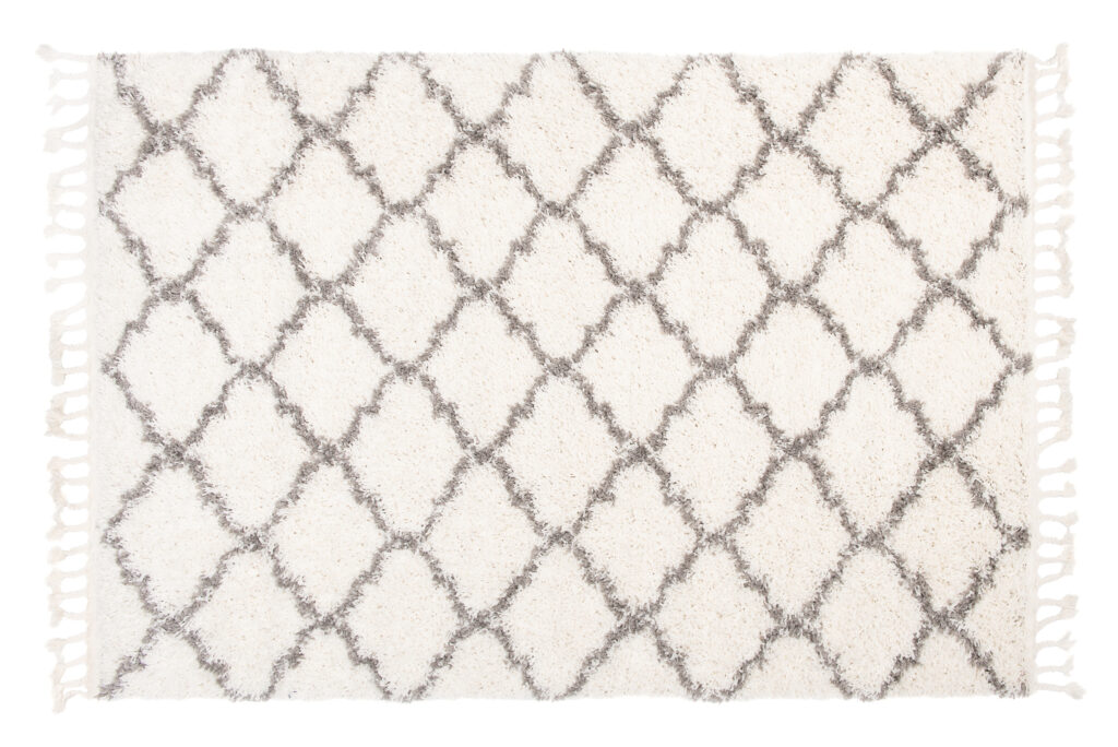 Teppich Boho mit Fransen Creme Gitter Shaggy