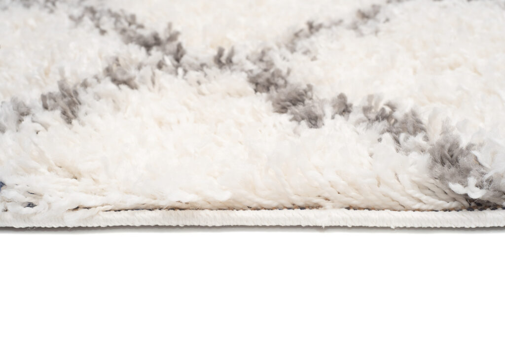 Teppich Boho mit Fransen Creme Gitter Shaggy