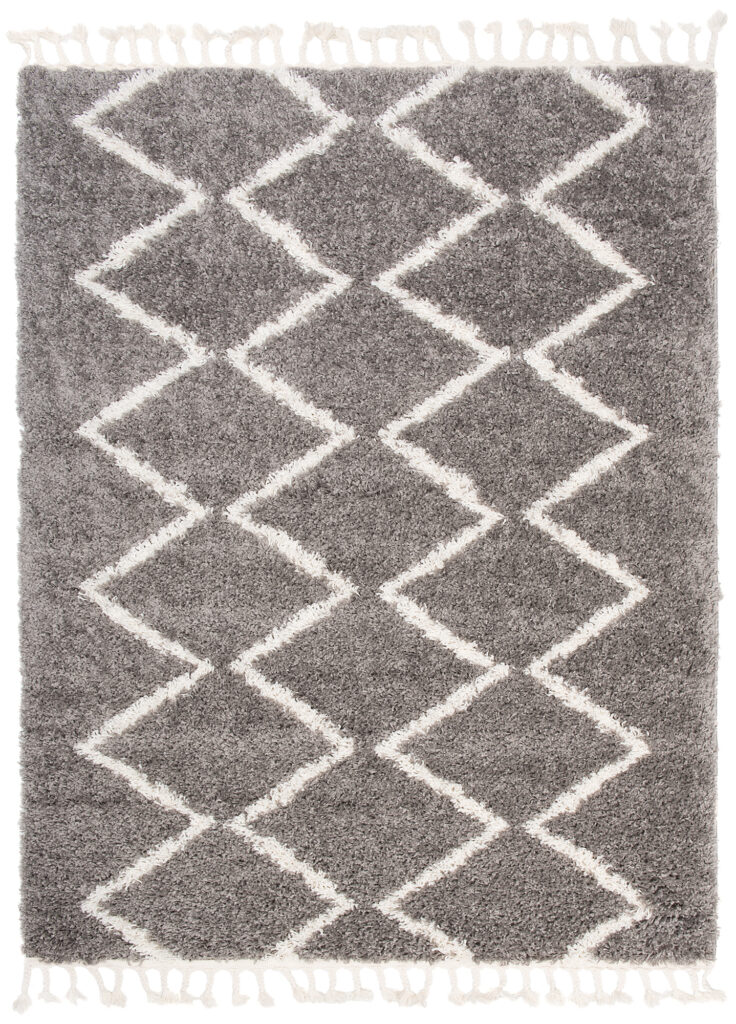 Teppich Boho mit Fransen Grau Zigzag Shaggy