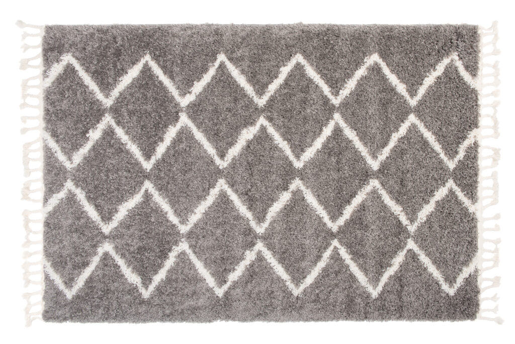 Teppich Boho mit Fransen Grau Zigzag Shaggy