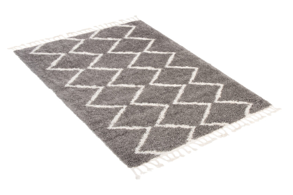 Teppich Boho mit Fransen Grau Zigzag Shaggy