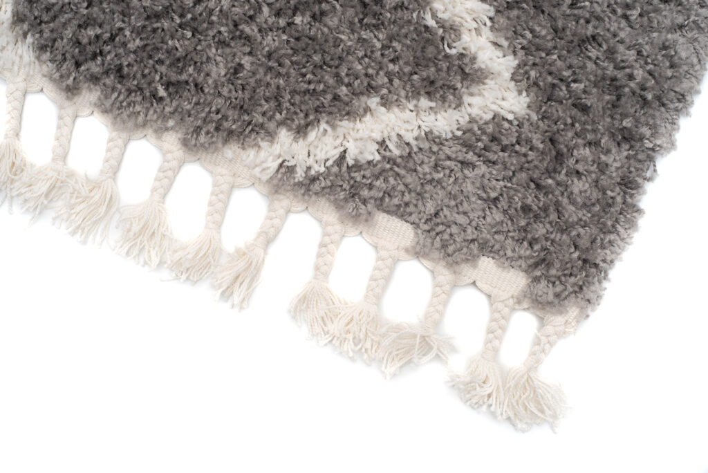 Teppich Boho mit Fransen Grau Zigzag Shaggy