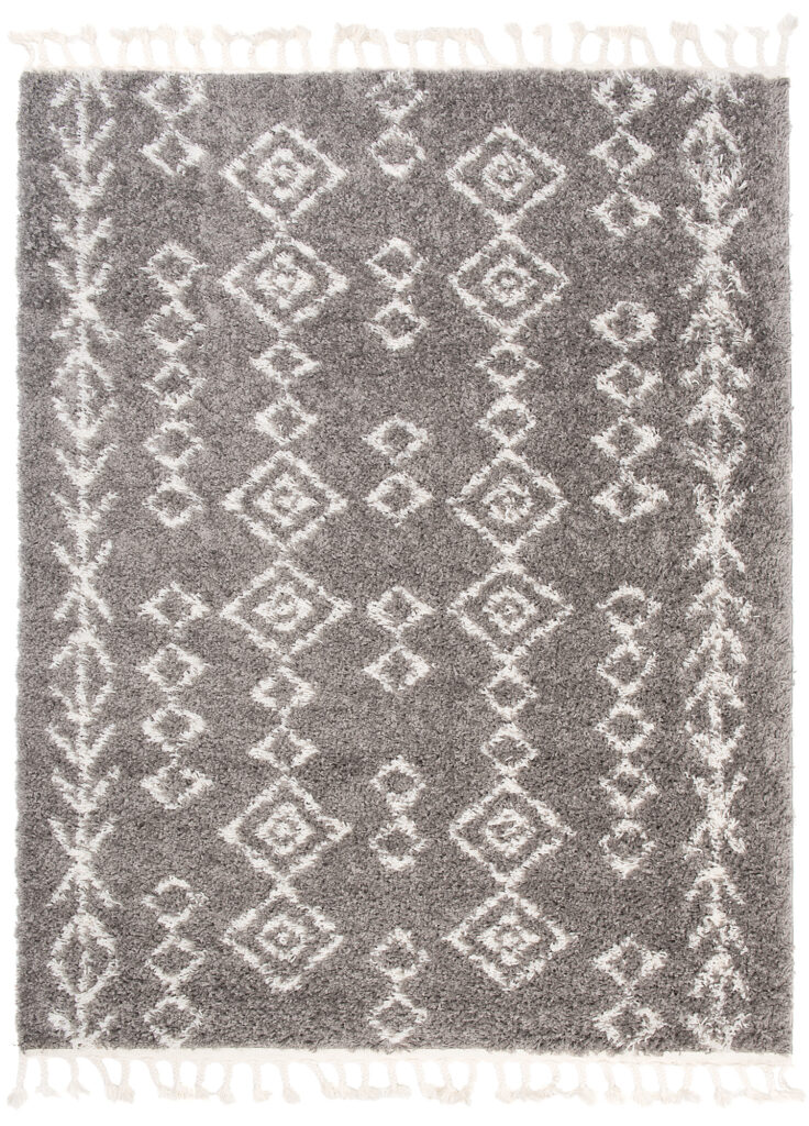 Teppich Boho mit Fransen Grau Geometrisch Shaggy